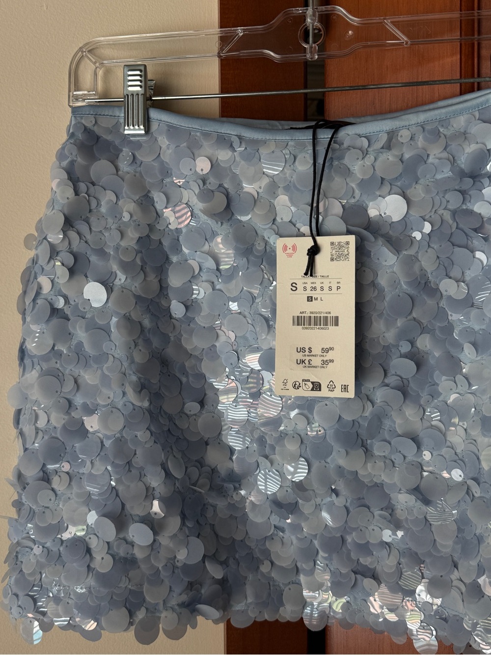 Zara Light Blue Sequin Mini Skirt - Picture 2 of 3